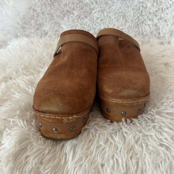 Free People Calabasas Platform Clogs Womens 9.5 Brown Suede Mules Slip On - Picture 2 of 10